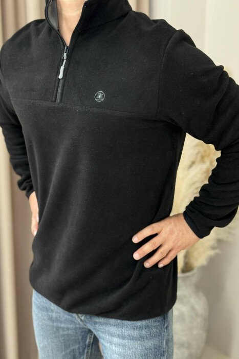 POLAR ONE COLOR ZIPPER NECK MEN SWEATSHIRT BLACK/ E ZEZE - 4