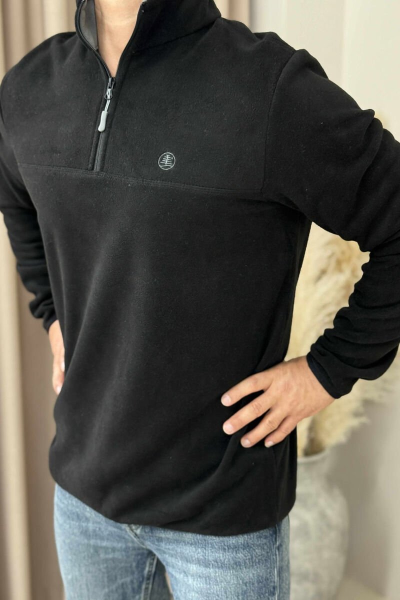 POLAR ONE COLOR ZIPPER NECK MEN SWEATSHIRT BLACK/ E ZEZE - 4