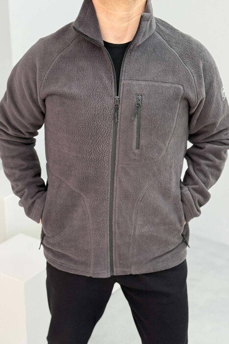 POLAR WARM ONE COLOR ZIPPER MEN JACKET DARK GREY/GEE - KLAUDIO FASHION