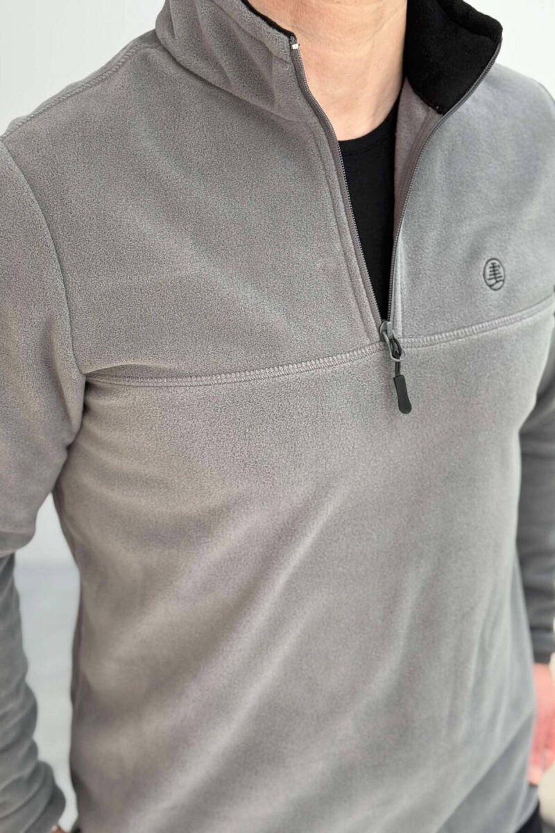 POLAR ONE COLOR ZIPPER NECK MEN SWEATSHIRT GREY/GRI - 2
