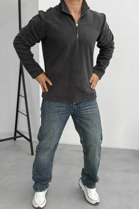 POLAR ZIPPER NECK ONE COLOR MEN SWEATSHIRT DARK GREY/GEE - 1