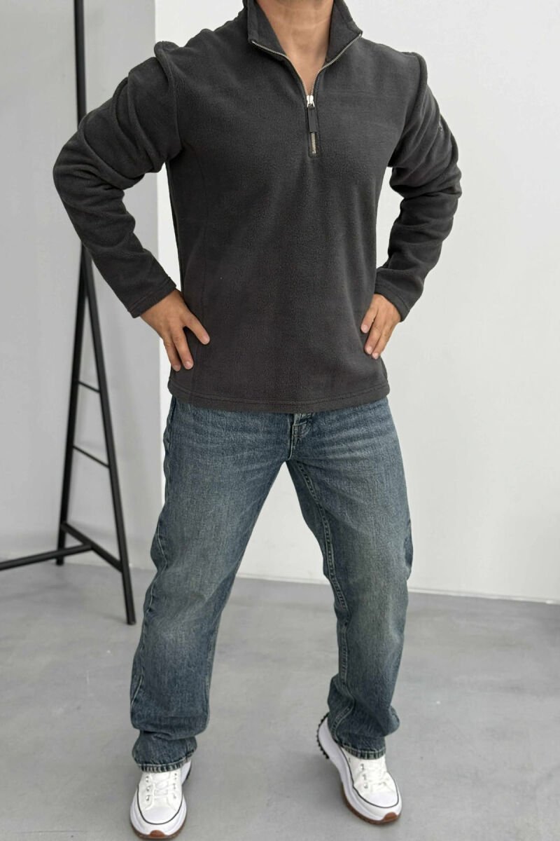 POLAR ZIPPER NECK ONE COLOR MEN SWEATSHIRT DARK GREY/GEE - 1