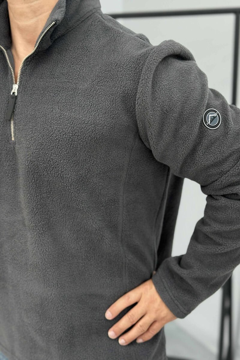 POLAR ZIPPER NECK ONE COLOR MEN SWEATSHIRT DARK GREY/GEE - 2