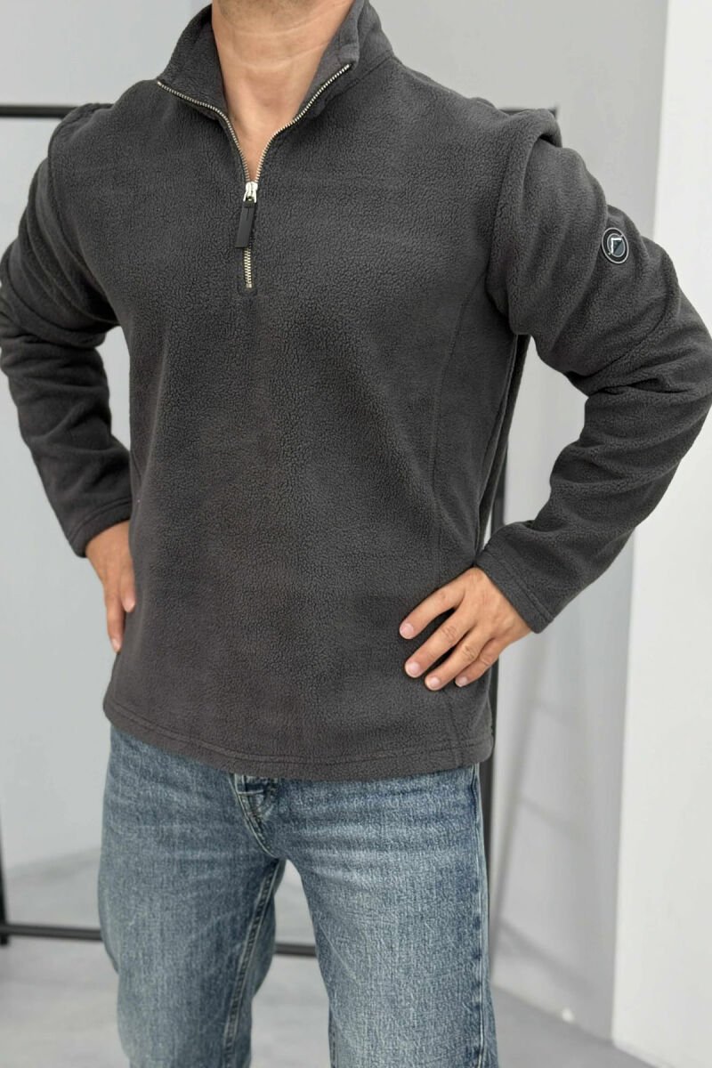 POLAR ZIPPER NECK ONE COLOR MEN SWEATSHIRT DARK GREY/GEE - 5