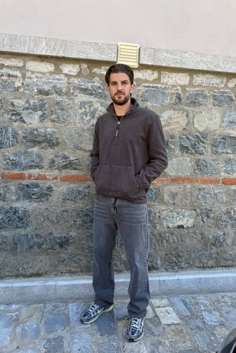 POLAR ZIPPER NECK ONE COLOR MEN SWEATSHIRT GREY/GRI - 5