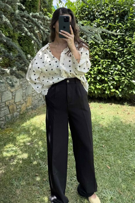 POLKA DOTS WOMEN SHIRT CREAM/KREM - KLAUDIO FASHION