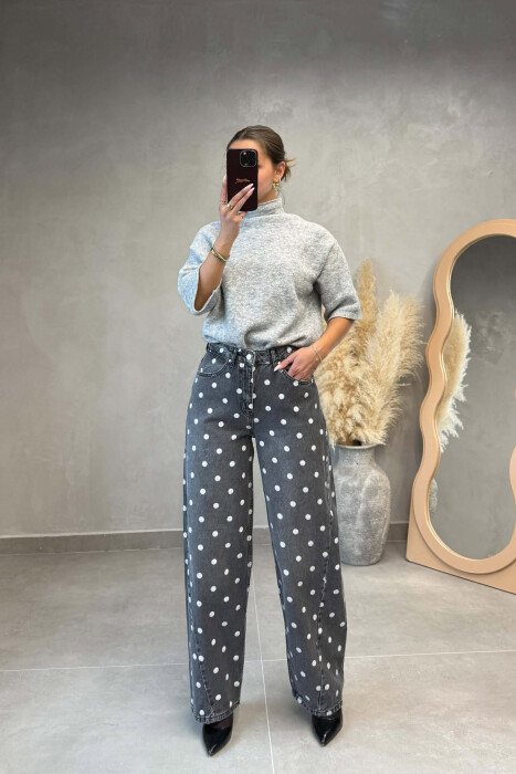 POLKA DOTS BALLON WOMAN JEANS GREY/GRI - KLAUDIO FASHION