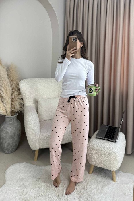 POLKA DOTS BOW DETAIL WOMEN JOGGERS POWDER/PUDER - 1