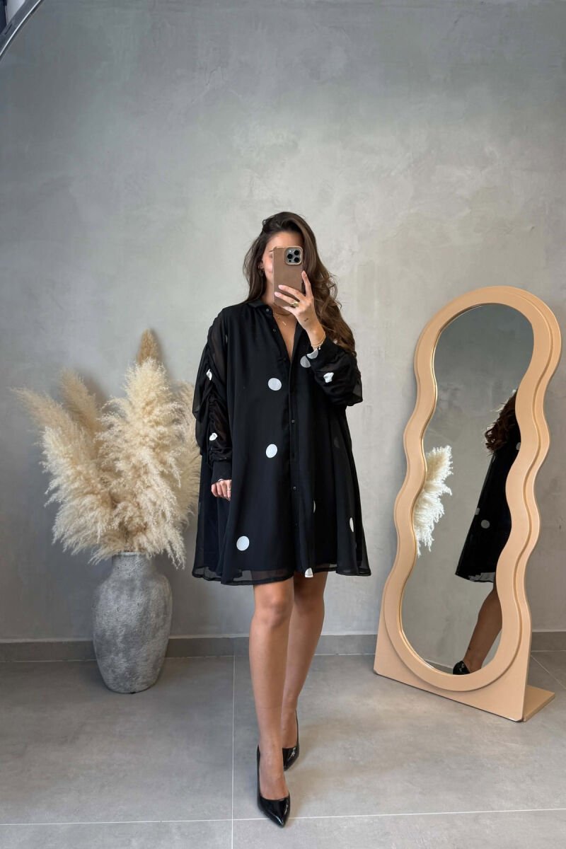 POLKA DOTS BUTTONED WOMEN DRESS BLACK/ E ZEZE - 1