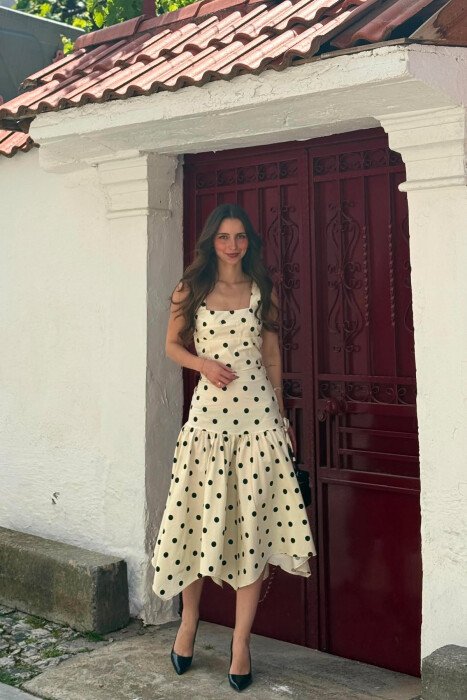 POLKA DOTS CROP TOP + SKIRT WOMAN SET CREAM/KREM - 3