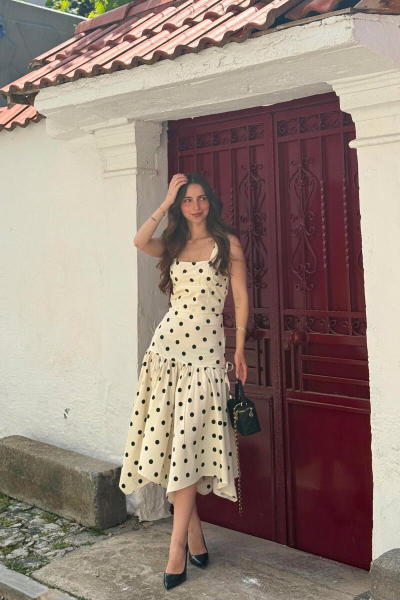 POLKA DOTS CROP TOP + SKIRT WOMAN SET CREAM/KREM - 5