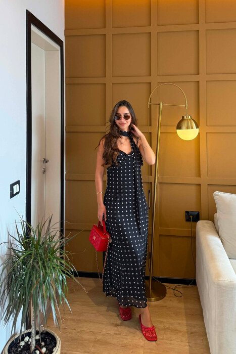 POLKA DOTS DESIGN LONG WOMEN DRESS BLACK/ E ZEZE 