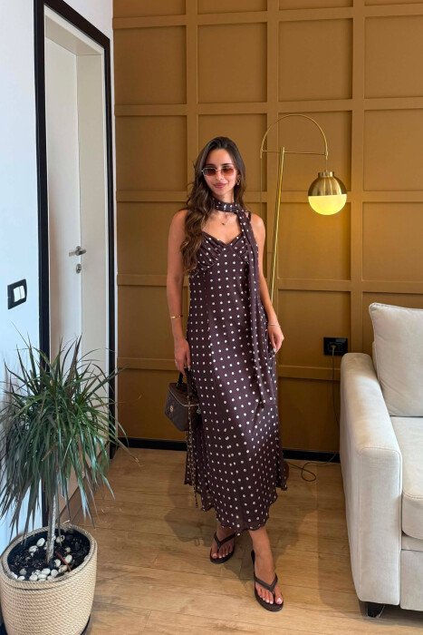 FUSTAN I GJATE ME POLKA DOTS PER FEMRA NE NGJYRE KAFE - KLAUDIO FASHION