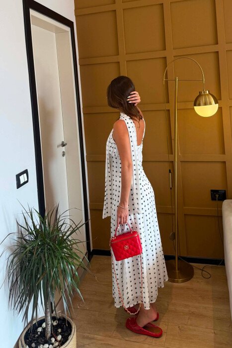 POLKA DOTS DESIGN LONG WOMEN DRESS WHITE-E BARDHE - 6