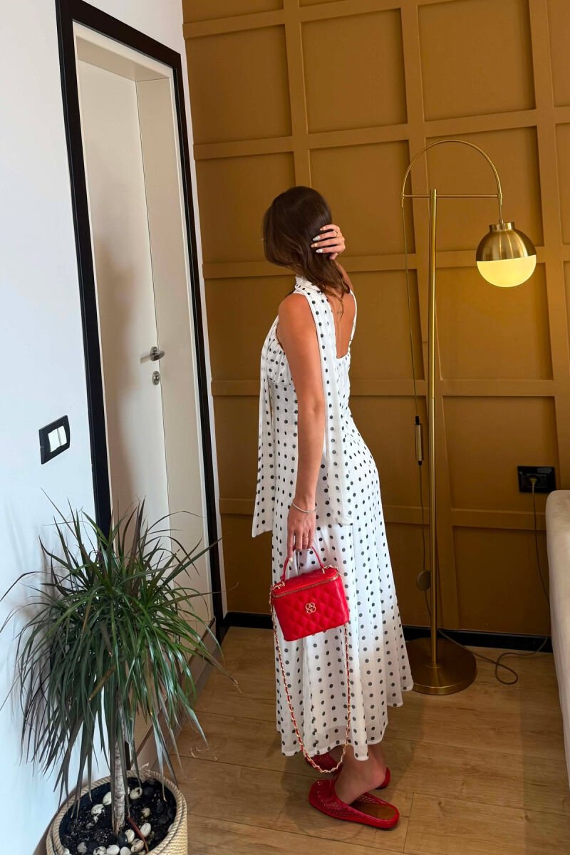 POLKA DOTS DESIGN LONG WOMEN DRESS WHITE-E BARDHE - 6