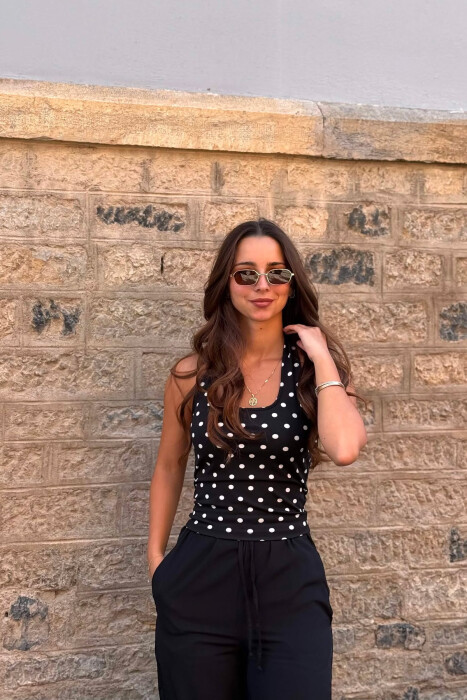 POLKA DOTS DESIGN SIMPLE WOMEN TANK TOP BLACK/ E ZEZE - 5