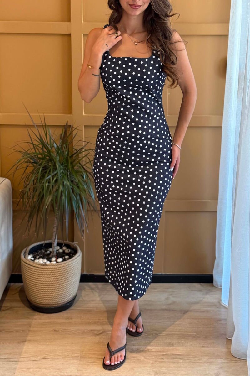 POLKA DOTS DESIGN WOMEN DRESS DARK BLUE/BEE - 3