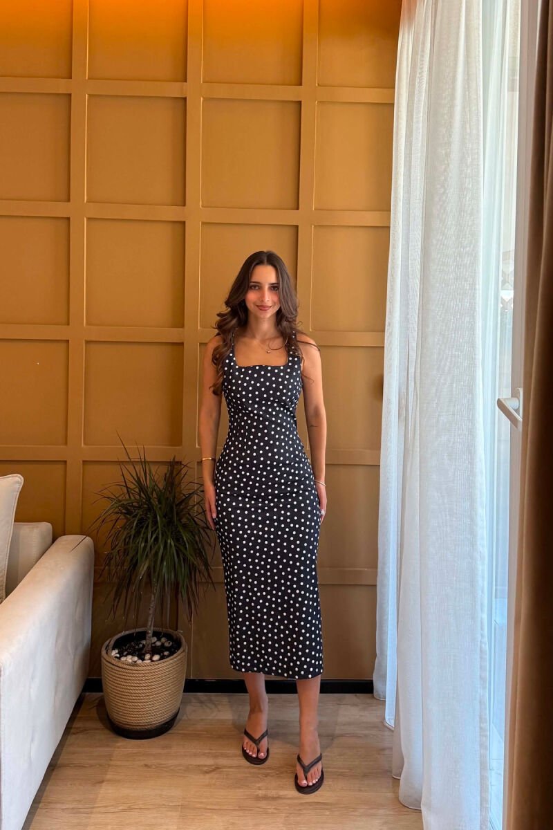 POLKA DOTS DESIGN WOMEN DRESS DARK BLUE/BEE - 5