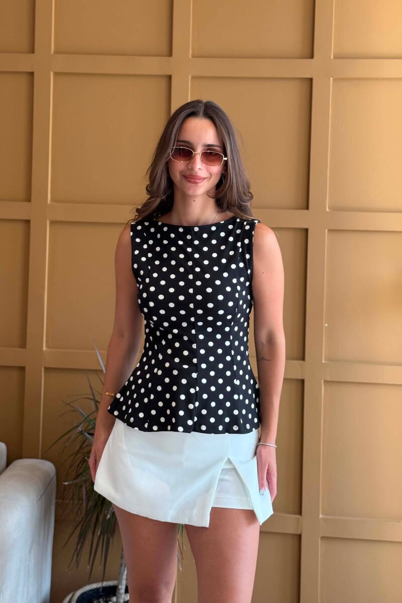 POLKA DOTS DESIGN WOMEN TANK TOP BLACK/ E ZEZE - 1