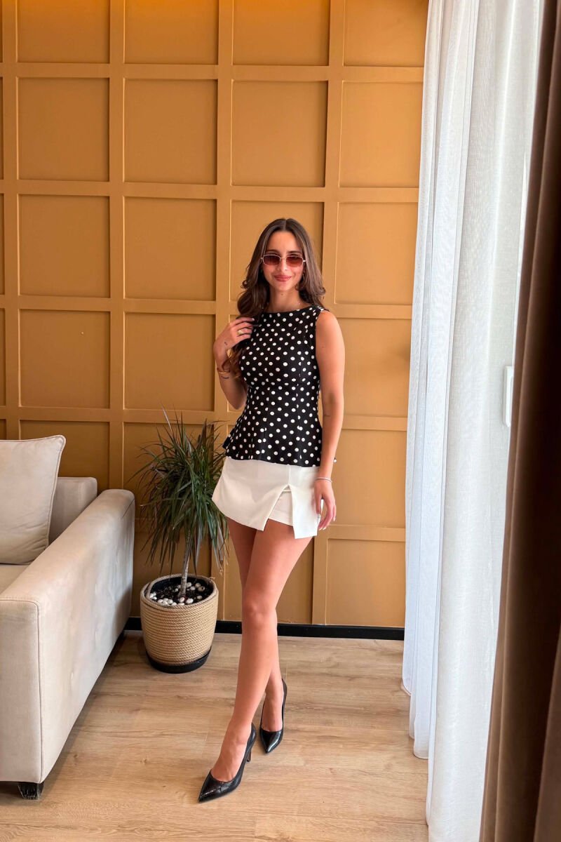 POLKA DOTS DESIGN WOMEN TANK TOP BLACK/ E ZEZE - 6