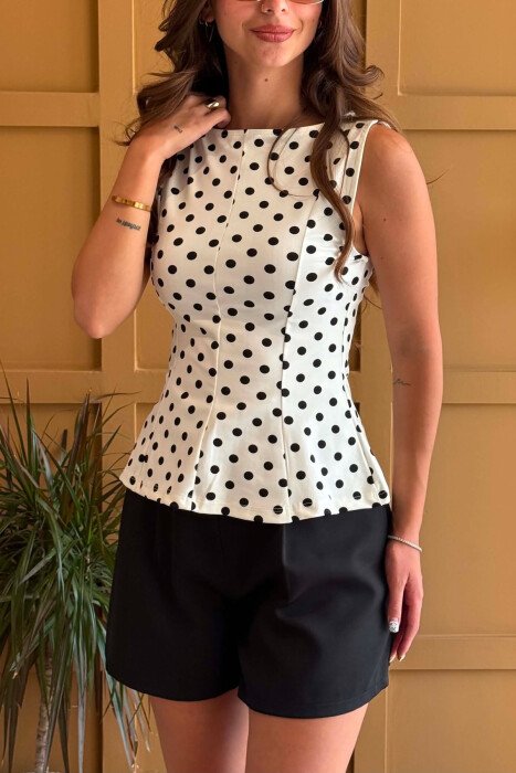 POLKA DOTS DESIGN WOMEN TANK TOP WHITE-E BARDHE - 4