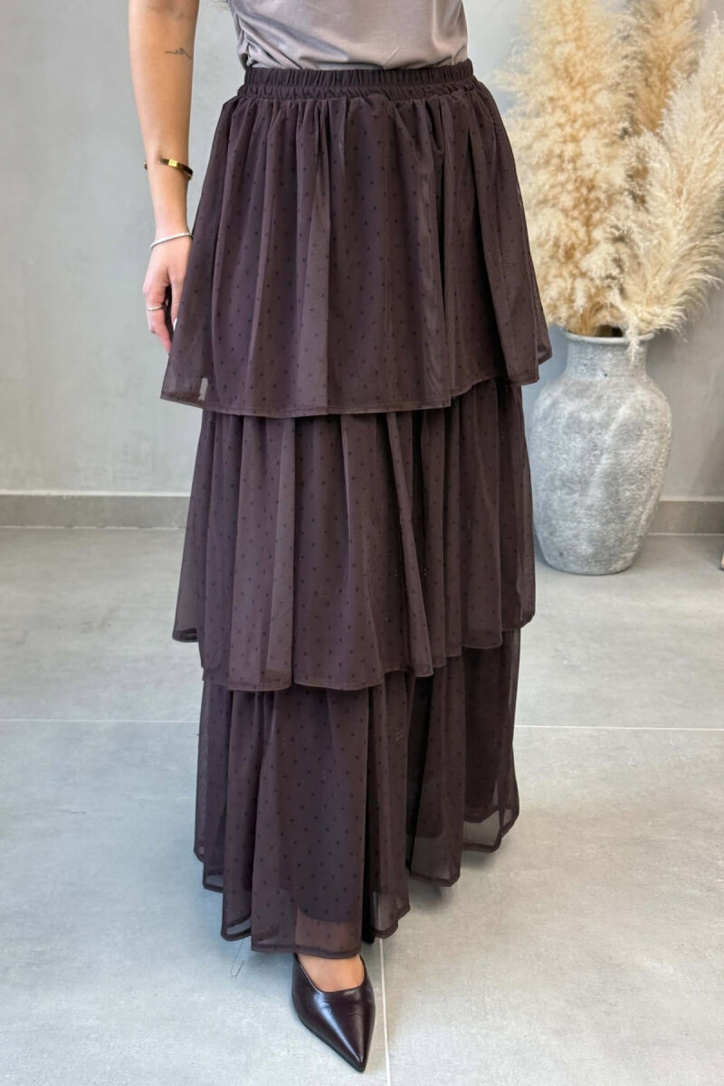 POLKA DOTS ELASTIC WAIST LONG WOMAN SKIRT BROWN/KAFE - 2