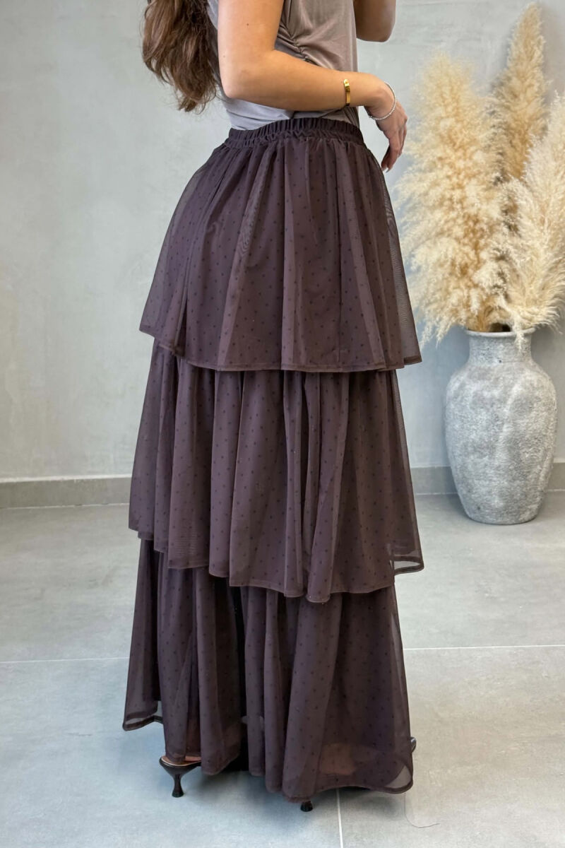 POLKA DOTS ELASTIC WAIST LONG WOMAN SKIRT BROWN/KAFE - 3