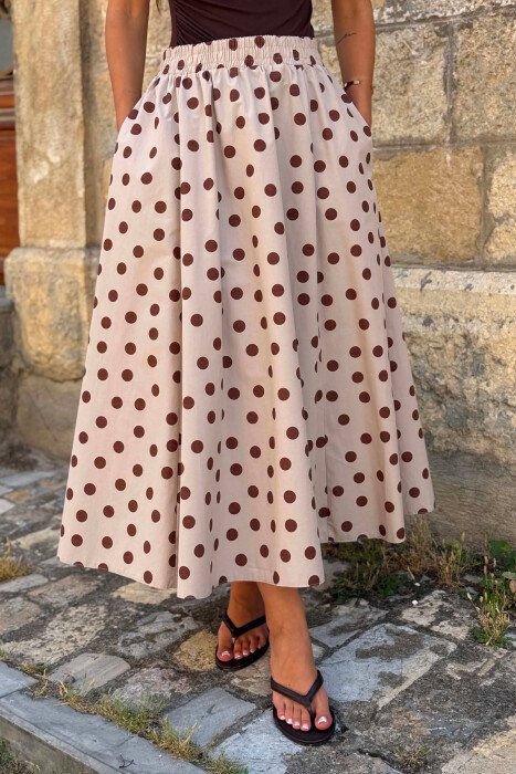 POLKA DOTS ELASTIC WAIST WOMAN SKIRT BEIGE/BEZHE - 3