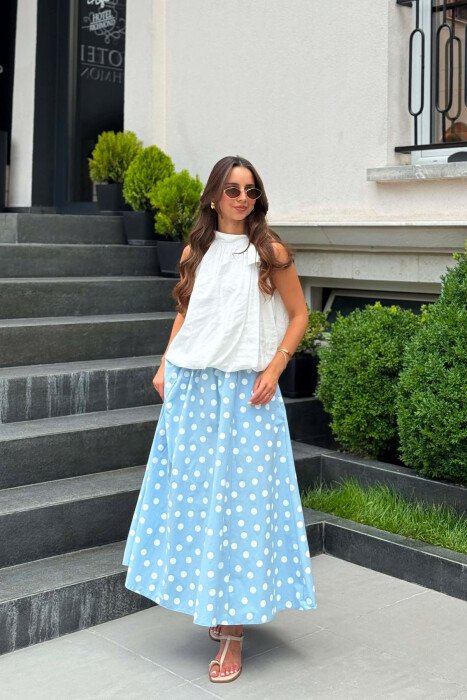POLKA DOTS ELASTIC WAIST WOMAN SKIRT LIGHTBLUE/BZ - 2