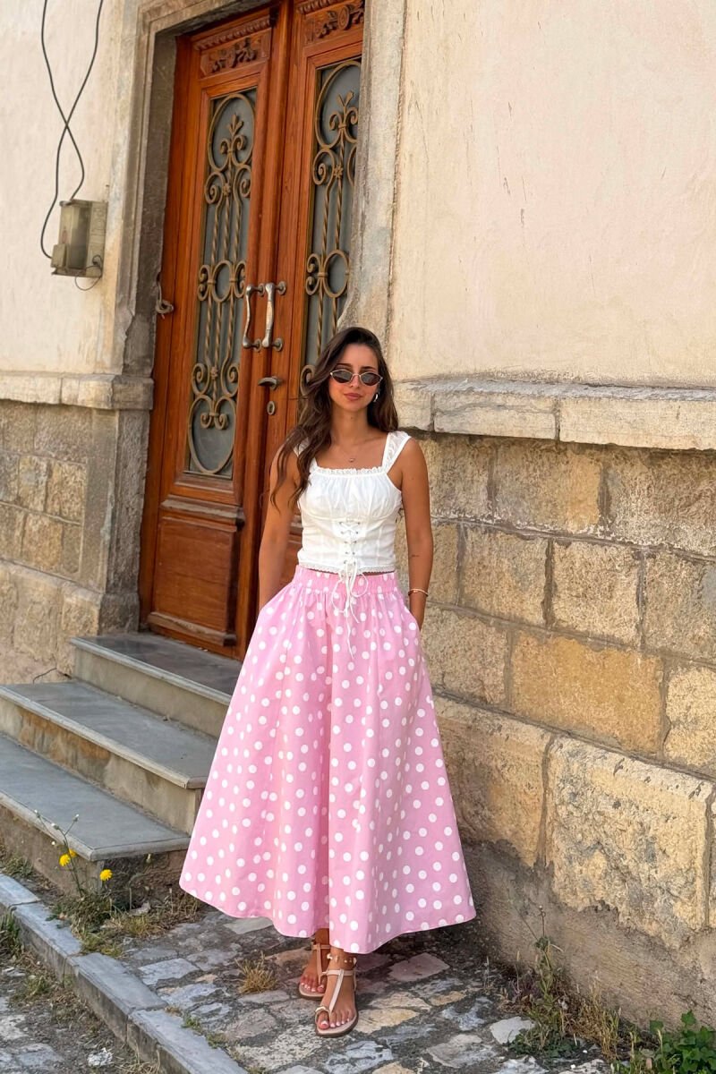 POLKA DOTS ELASTIC WAIST WOMAN SKIRT PINK/ROZE - 2