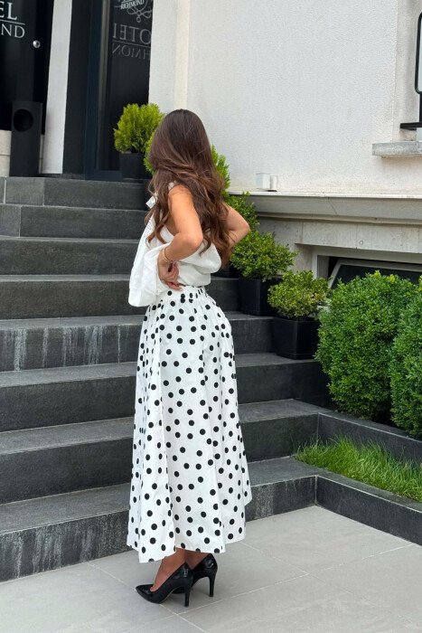 POLKA DOTS ELASTIC WAIST WOMAN SKIRT WHITE-E BARDHE - 5