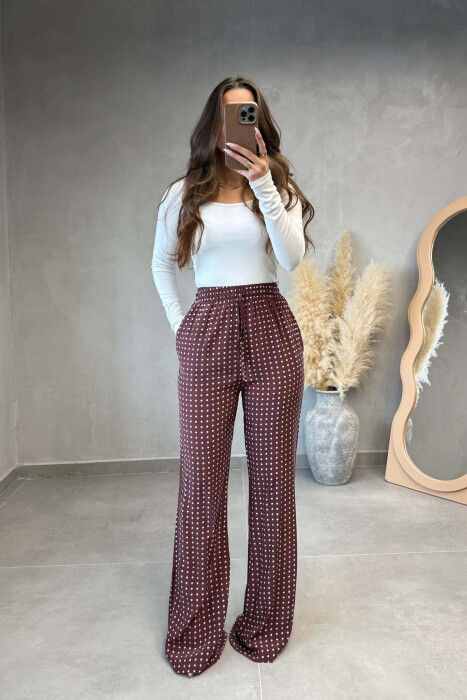 POLKA DOTS ELASTIC WAIST WOMAN TROUSERS BURGUNDY/VISHNJE - 2