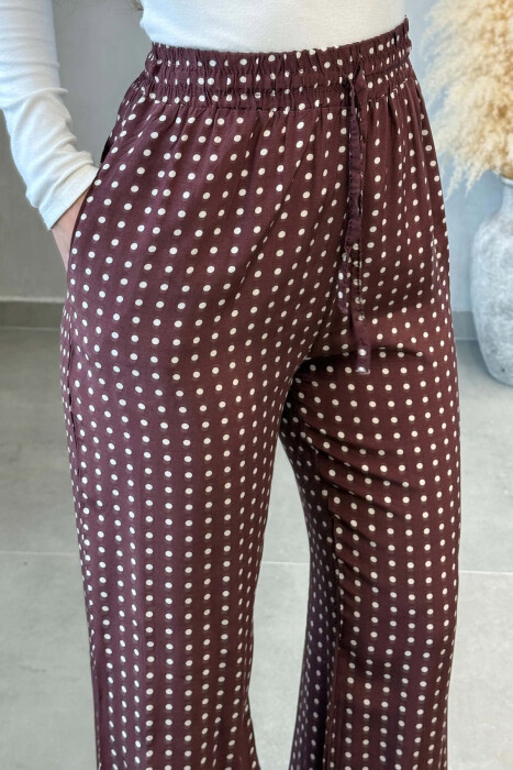 POLKA DOTS ELASTIC WAIST WOMAN TROUSERS BURGUNDY/VISHNJE - 3