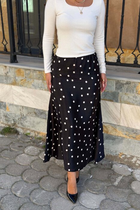 POLKA DOTS ELASTIC WAIST WOMEN SKIRT BLACK/ E ZEZE - 2