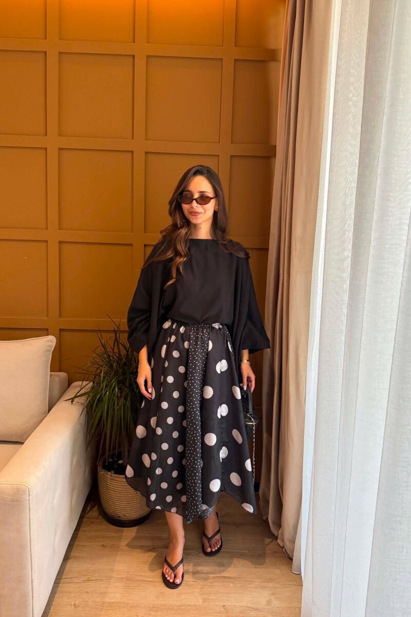 POLKA DOTS ELASTIC WAIST WOMEN SKIRT BLACK/ E ZEZE - 1
