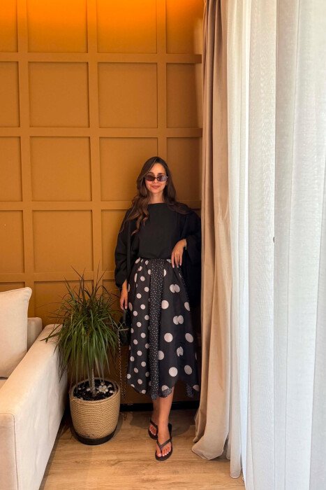POLKA DOTS ELASTIC WAIST WOMEN SKIRT BLACK/ E ZEZE - 5
