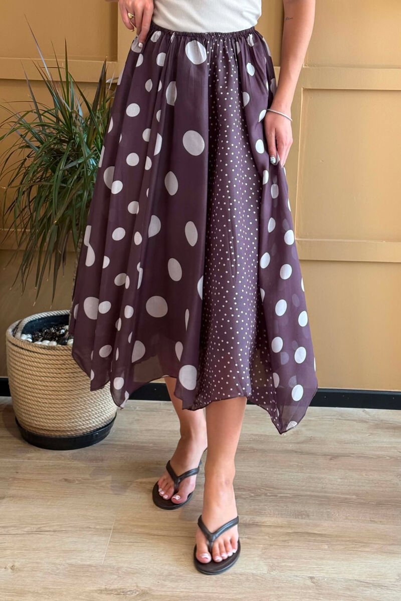 POLKA DOTS ELASTIC WAIST WOMEN SKIRT BROWN/KAFE - 4