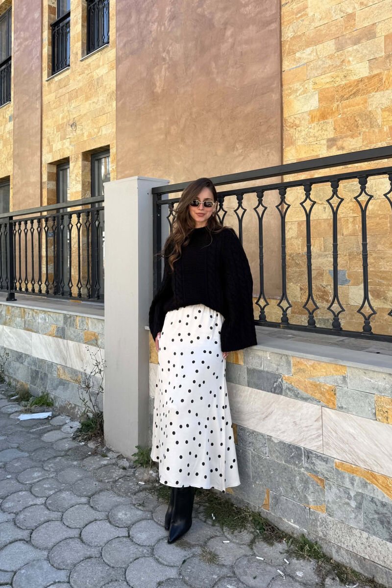 POLKA DOTS ELASTIC WAIST WOMEN SKIRT CREAM/KREM - 1