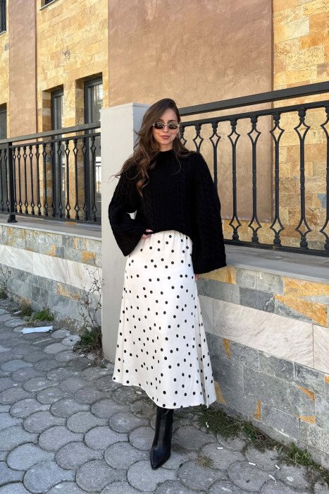 POLKA DOTS ELASTIC WAIST WOMEN SKIRT CREAM/KREM - 2