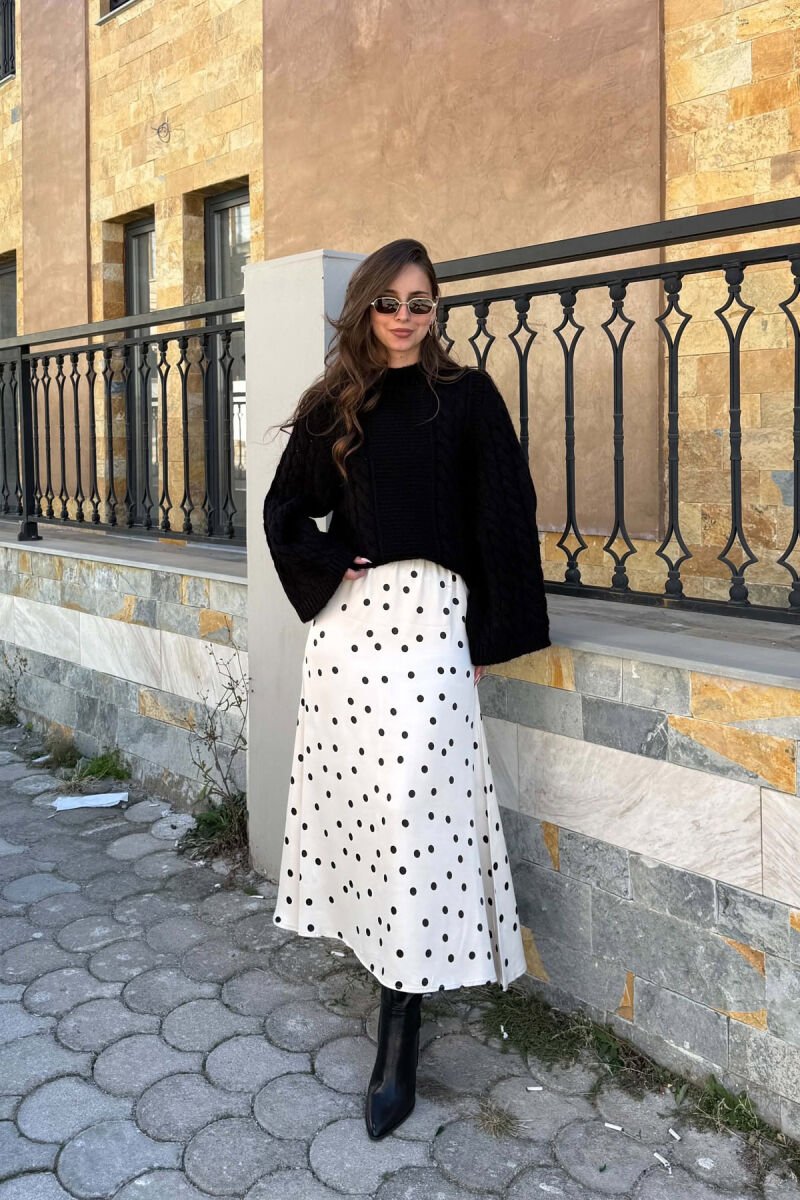 POLKA DOTS ELASTIC WAIST WOMEN SKIRT CREAM/KREM - 2