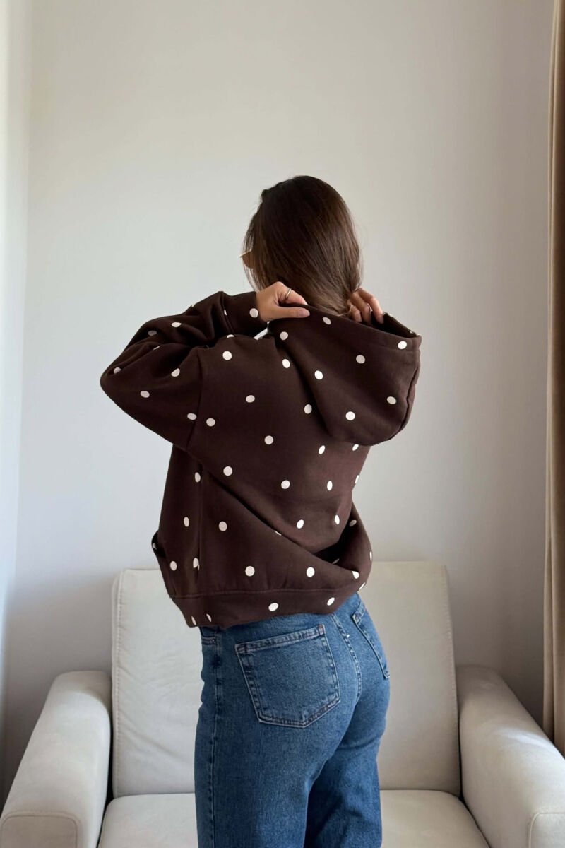 POLKA DOTS FLUFFY WOMAN HOODIE BROWN/KAFE - 2