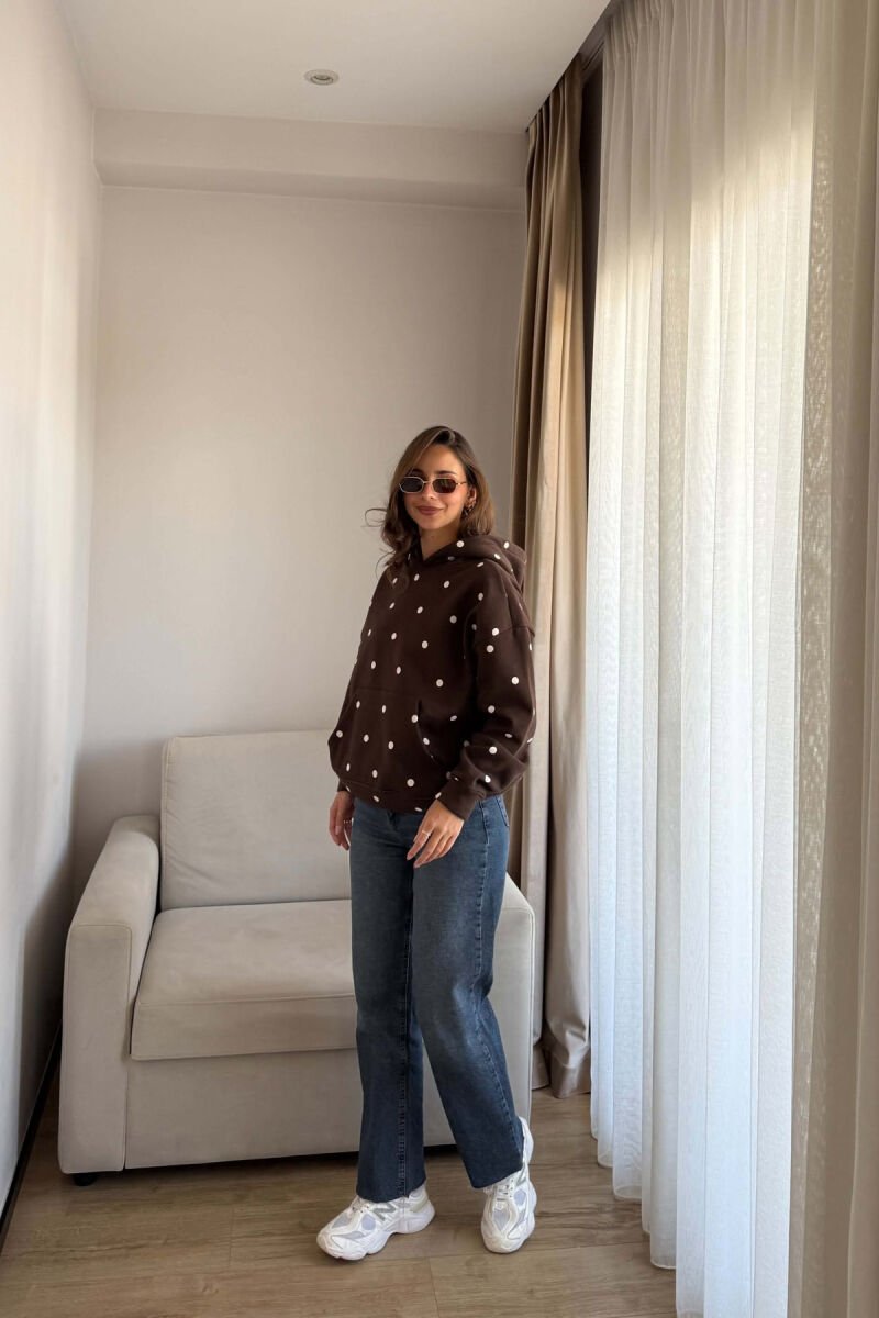 POLKA DOTS FLUFFY WOMAN HOODIE BROWN/KAFE - 4