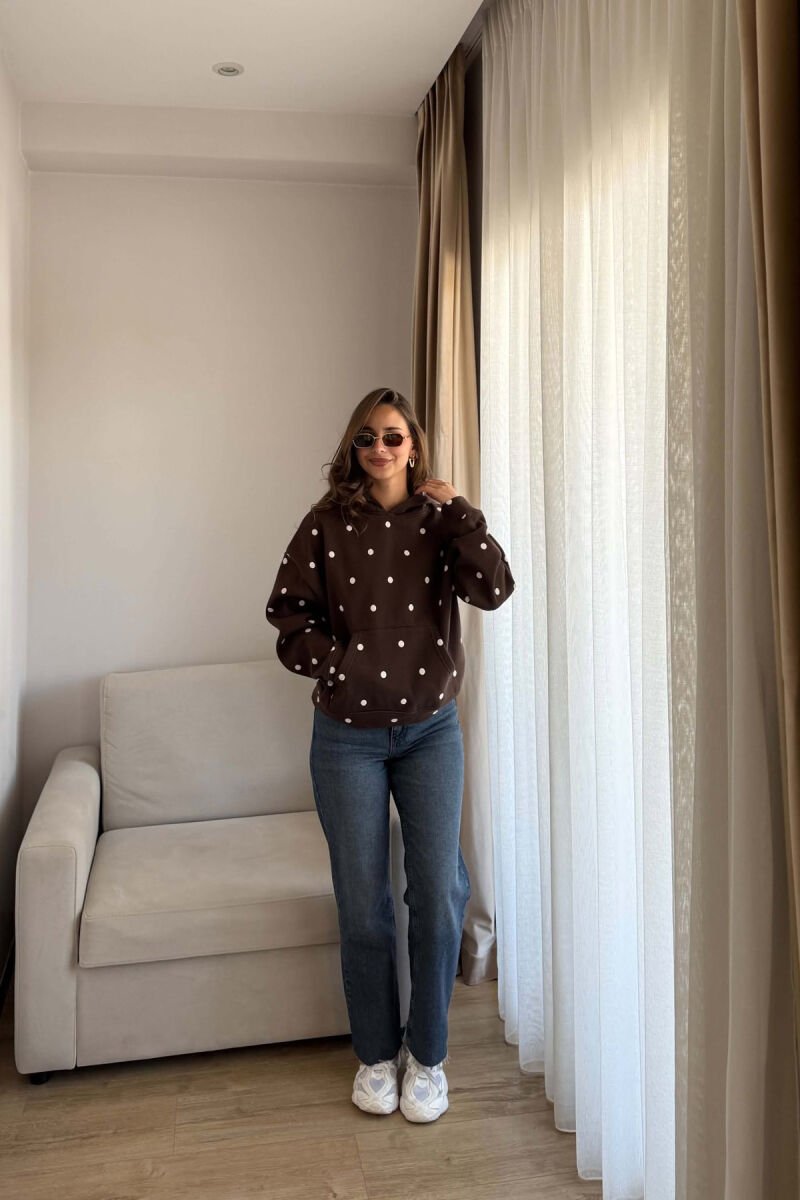 POLKA DOTS FLUFFY WOMAN HOODIE BROWN/KAFE - 6