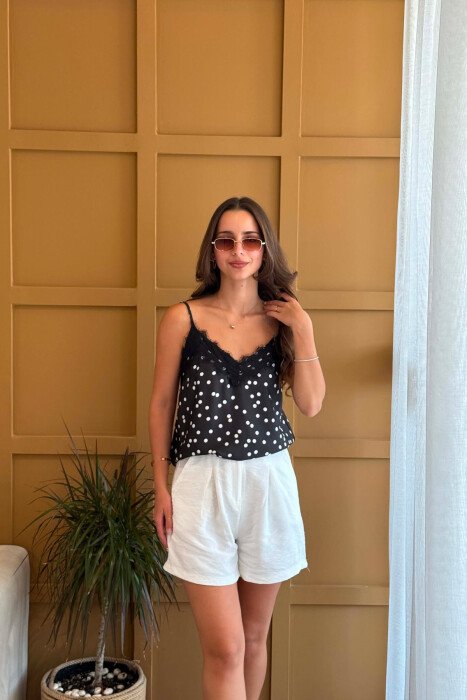 POLKA DOTS LACE DETAILS WOMAN TANK TOP BLACK/ E ZEZE - KLAUDIO FASHION