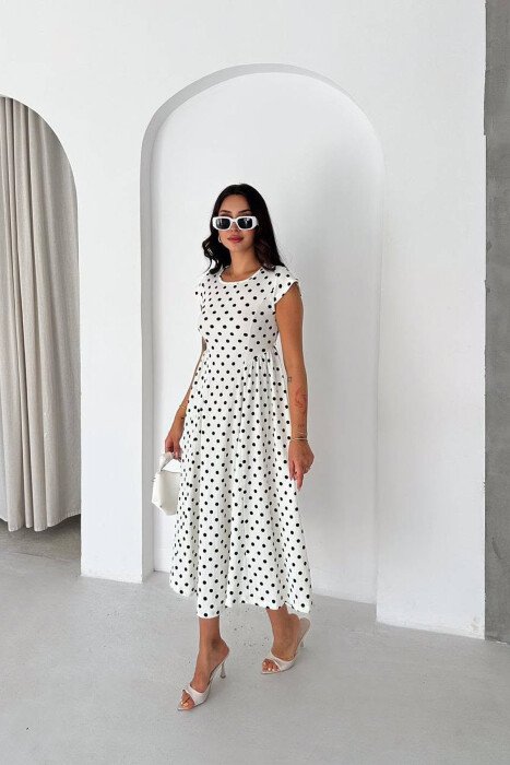 POLKA DOTS LACING WAIST WOMAN DRESS WHITE-E BARDHE - 