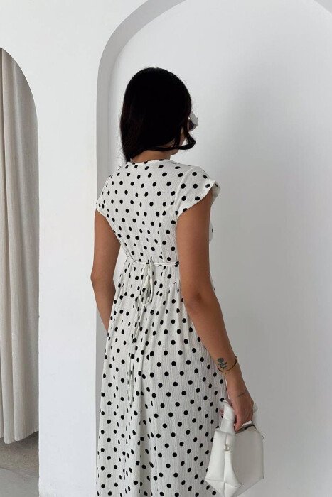 POLKA DOTS LACING WAIST WOMAN DRESS WHITE-E BARDHE - 2