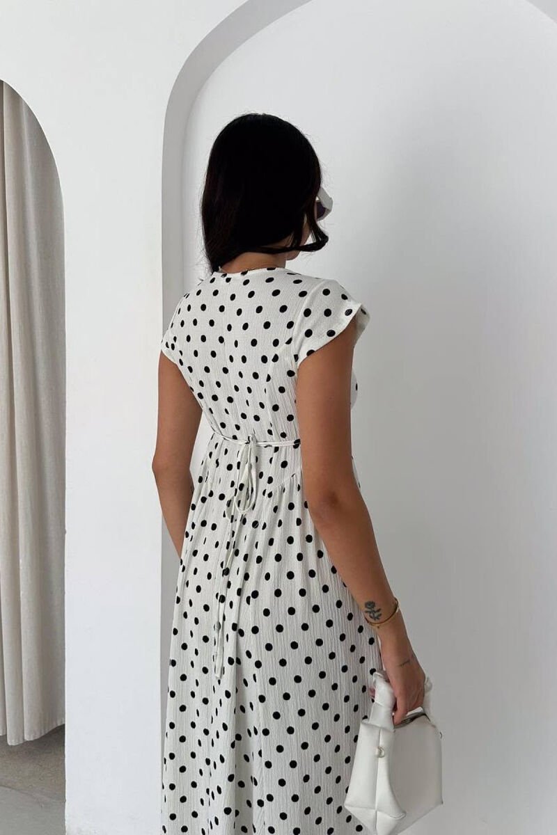 POLKA DOTS LACING WAIST WOMAN DRESS WHITE-E BARDHE - 2