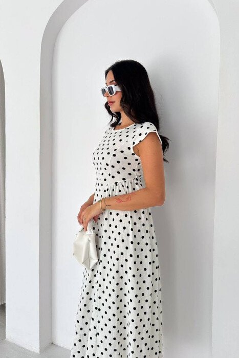 POLKA DOTS LACING WAIST WOMAN DRESS WHITE-E BARDHE - 3