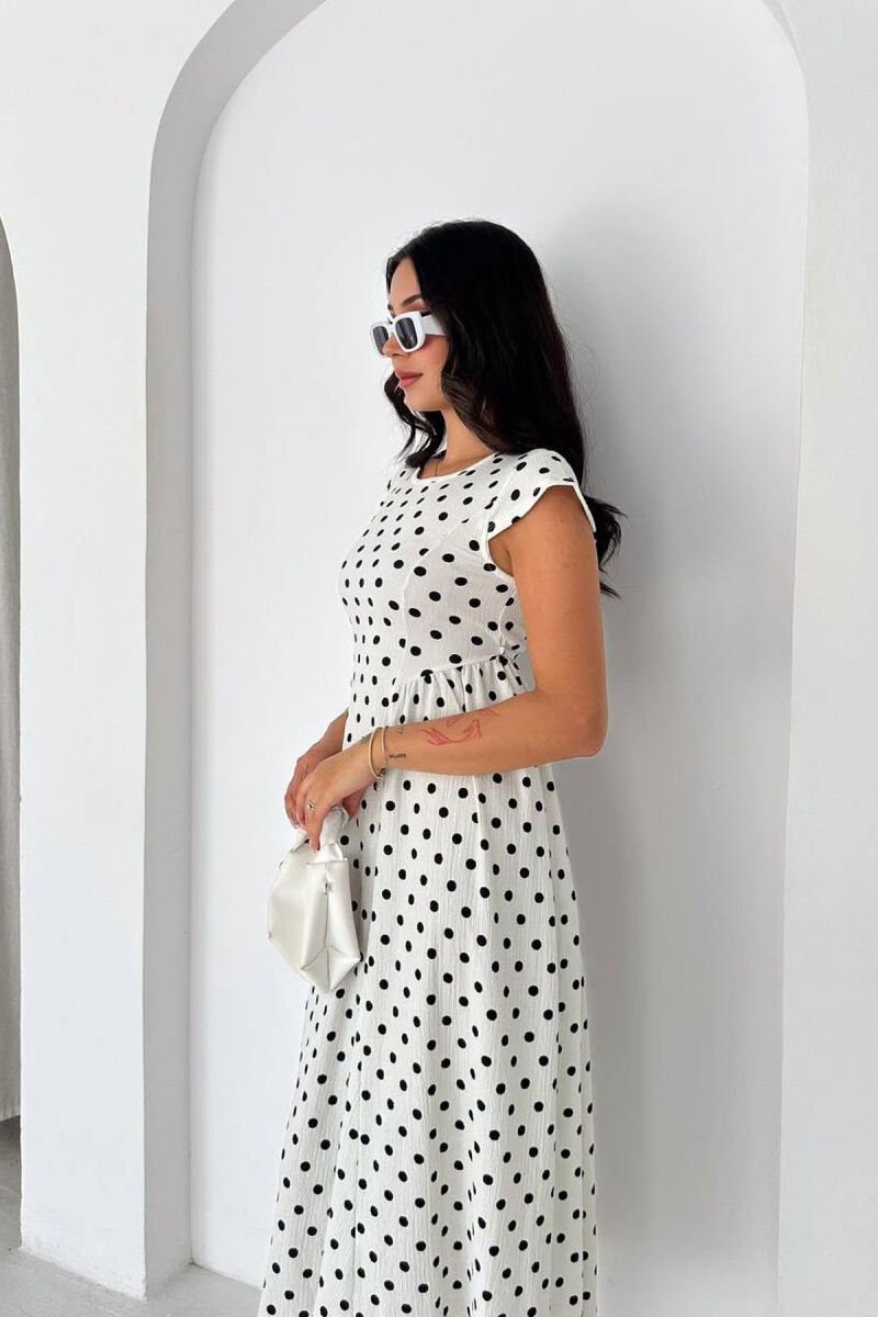 POLKA DOTS LACING WAIST WOMAN DRESS WHITE-E BARDHE - 3