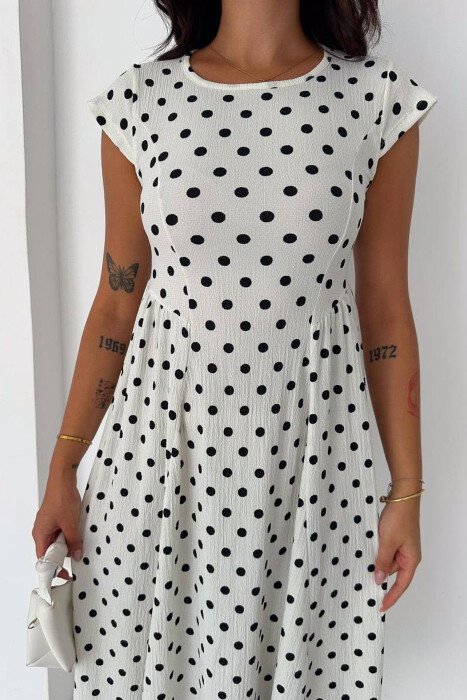 POLKA DOTS LACING WAIST WOMAN DRESS WHITE-E BARDHE - 4